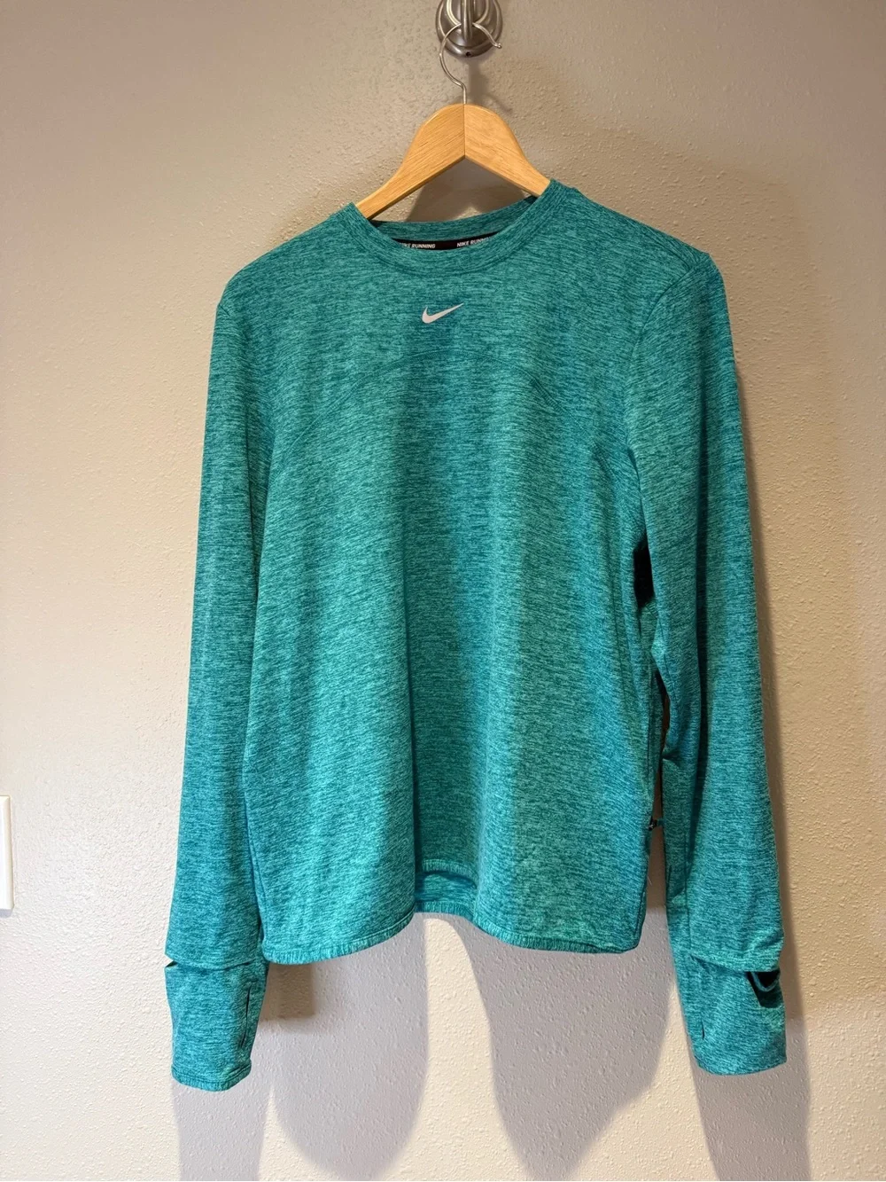 Nike Running Long Sleeve Thumbhole Athletic Top Teal Heather Size Medium